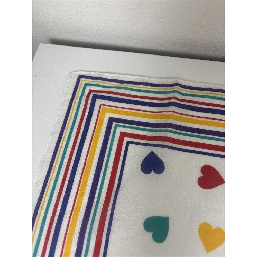 Vintage 80s/90s Hankerchief Hearts/Bright Colors Fast Color RN50811 Made Japan